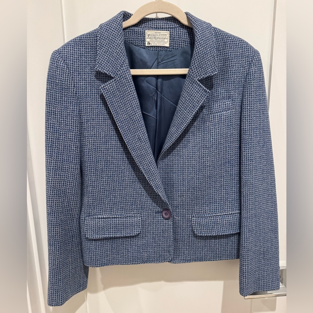 Pendleton tweed Classic Blue Textured Blazer size 10 no size tag